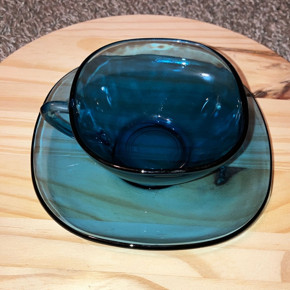Made In France Elegant COBALT BLUE Glass Teacup and Saucer Set